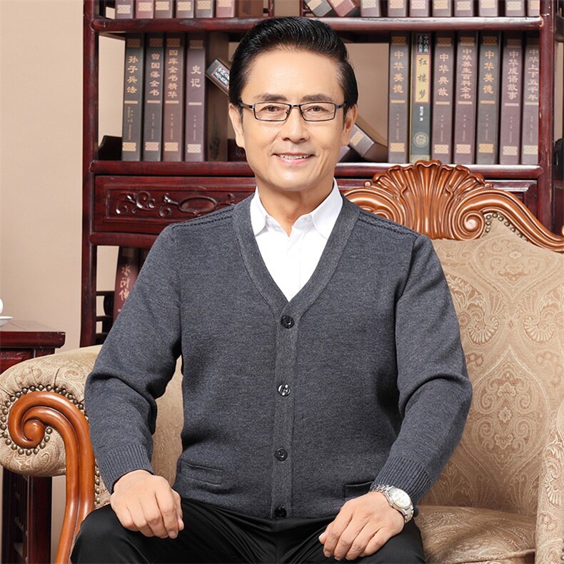 2023秋季新款中年男士针织开衫爸爸装中老年男士加厚毛衣外套,男装针织衫/毛衣,电商B212（原钱塘6029）