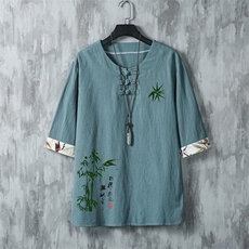 男士衬衫五分袖衬衣中袖印花立领唐装风XZ1512-240923-P35，男装衬衫，星座1512