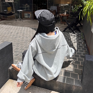 抖音得物高品质秋冬美式高街重磅结构辑明线纹理连帽卫衣外套W111图片