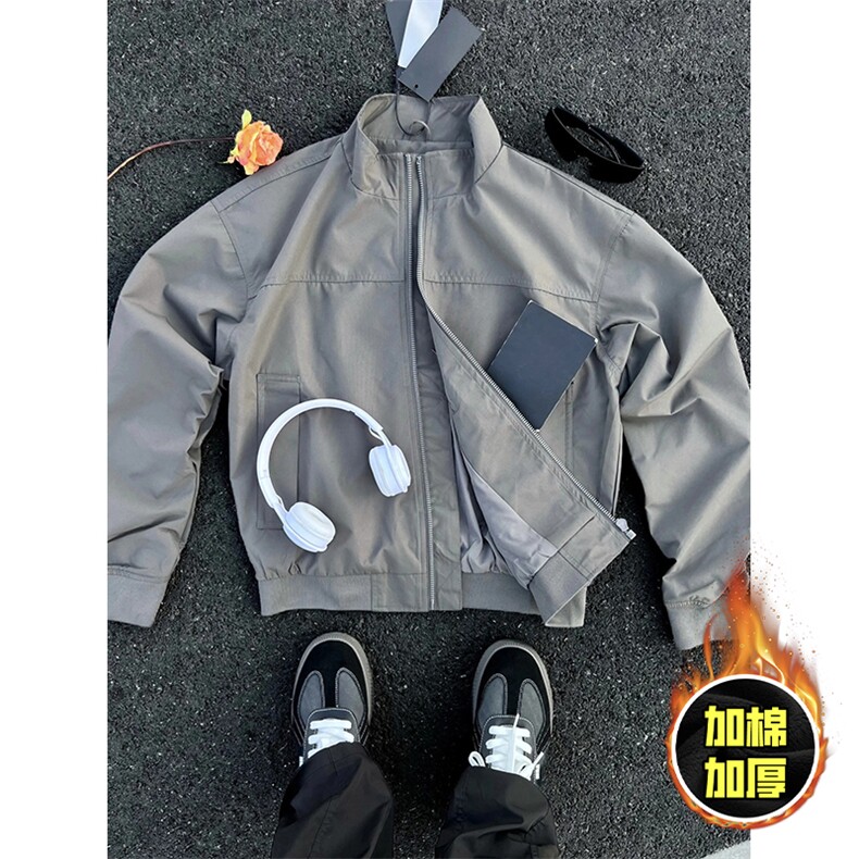 现货秋冬季美拉德立领飞行立领夹克boxy廓形棉衣高街加厚加棉外套，男装夹克，电商A486