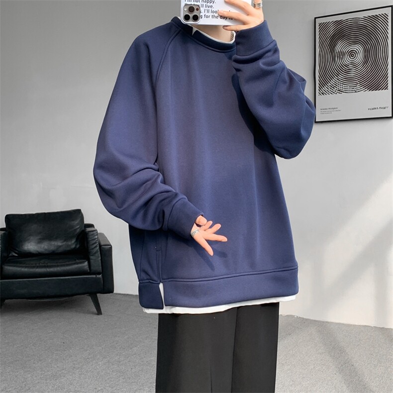 8XL-M加绒假两件卫衣加肥加大码美式复古圆领上衣WY5103P55加绒65,男装卫衣,电商B238