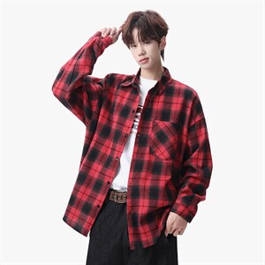 衬衫男秋季新款港风宽松大码磨毛格子长袖衬衣CS6638-特P29，男装衬衫，星座214-3