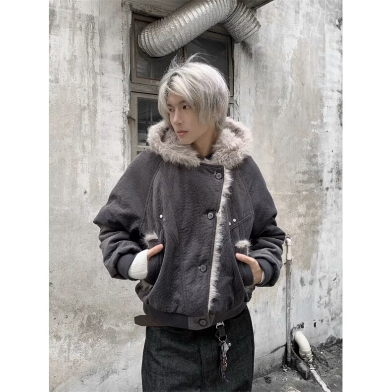 网图美潮加厚连帽毛领座山雕棉服外套W1892/特P138,男装棉衣,电商B350