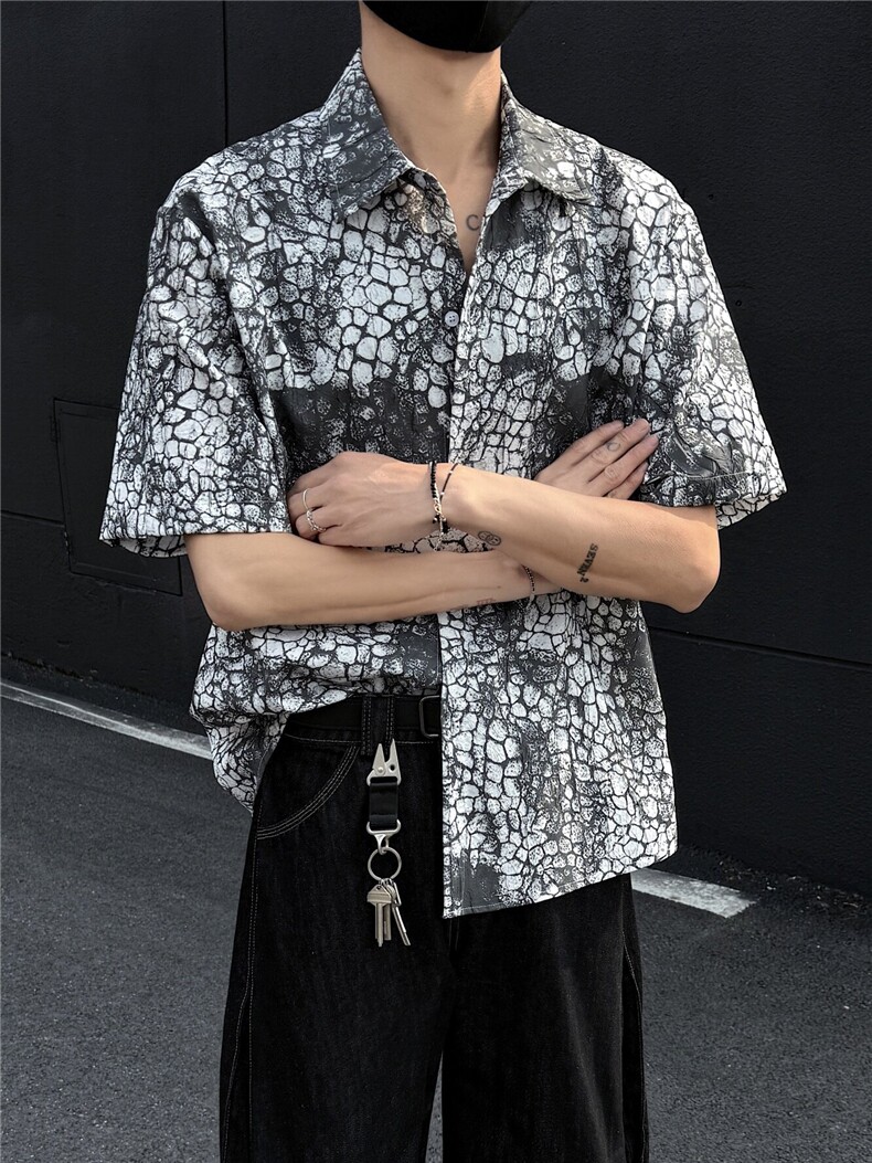 现货！夏季古着莽纹短袖衬衫男抖音得物可送样-EX50555-特P30,男装衬衫,电商A061