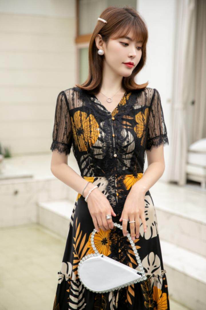 现货供应：夏装拼蕾丝连衣裙M一XXL，女装连衣裙，拉思维加丝