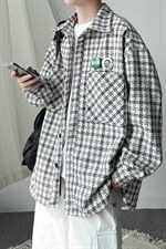 2023春秋港风男士宽松大码千鸟格呢料夹克外套男A071-C25-P68，男装夹克，电商A071
