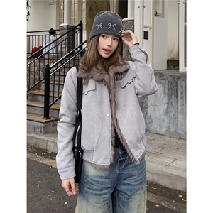 现货 美式复古麂皮绒加厚保暖立领短款显高棉服6056/P110图片