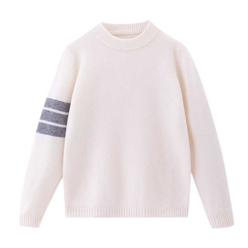 时尚儿童毛衣七针TB款高领保暖羊毛材质白色条纹设计男女童适用，童装毛衣，宏杨羊绒