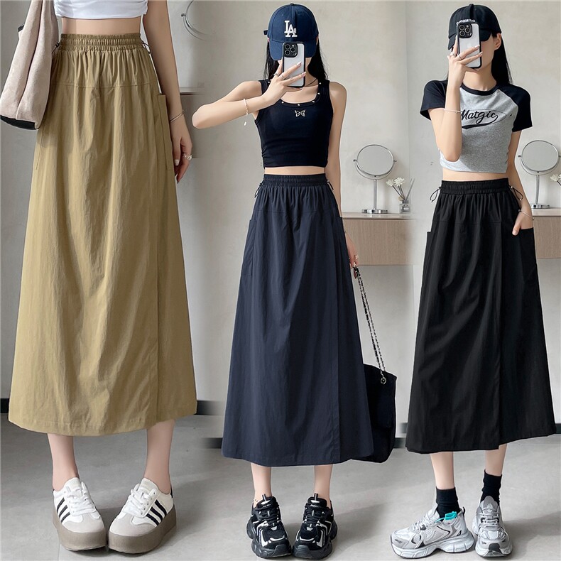 2025女夏季新款三防工装裙裤清凉透气户中外长款休闲A字伞裙，女装半身裙，梦白服饰厂