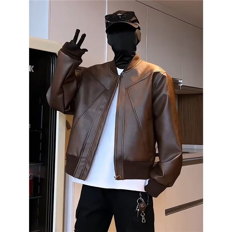 港风高级感pu皮衣夹克男2026新款休闲宽松外套男士棒球服上衣图片