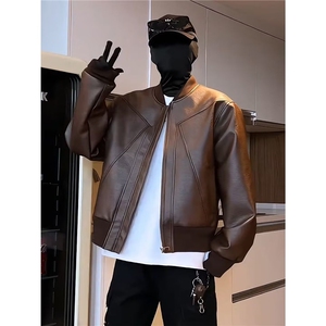 港风高级感pu皮衣夹克男2026新款休闲宽松外套男士棒球服上衣图片