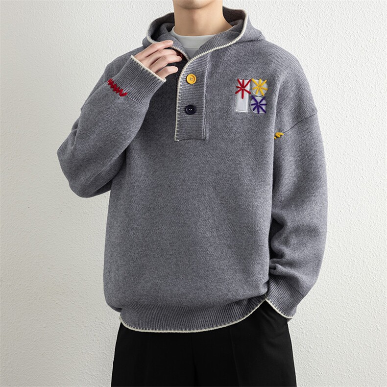 25756-P78秋季时尚连帽毛衣外套男士针织衫简约提花内搭打底衫图片