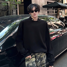 垫肩小众机车卫衣T恤亲肤舒适设计高街痞帅潮男打底衫长袖P50，男装T恤，电商B319