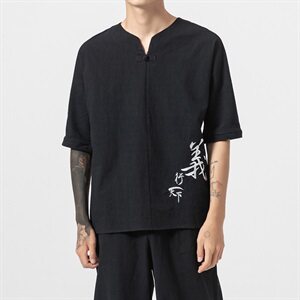 2021夏季日系棉麻短袖九分裤套装男中式两件套QT6005-TZ05-P90图片