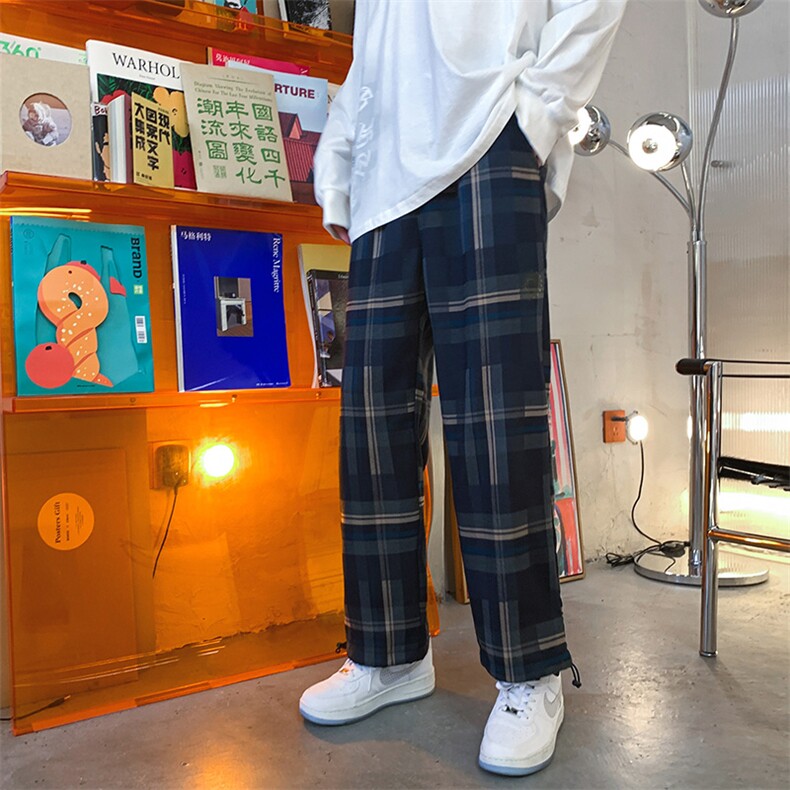 K3101-P45秋季港风格子潮流宽松百搭男女情侣休闲运动长裤控58,穿搭风格指南女图片