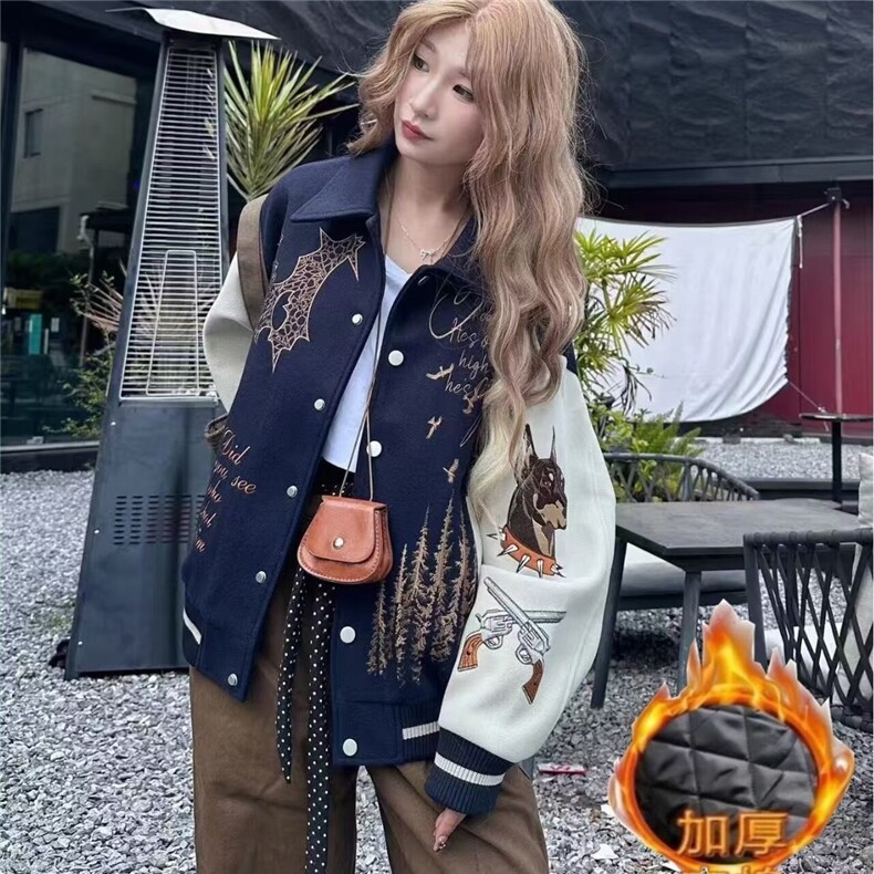 2025美式棒球服外套新款洋气宽松休闲学院风设计感夹克上衣JK248,男装夹克,星座516A