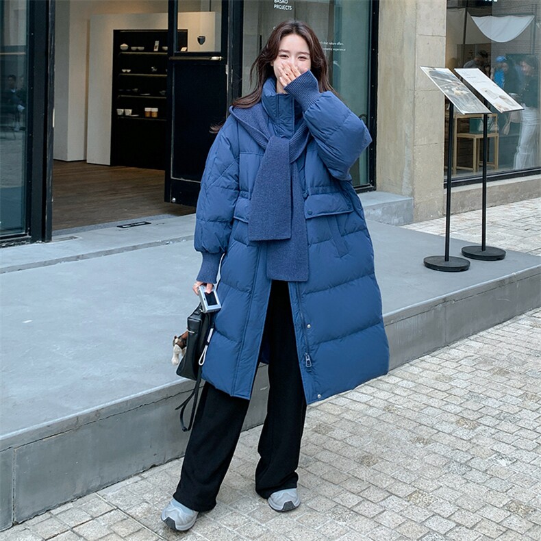 独特超好看针织披肩连帽羽绒服女冬今年流行高级感粉色中长款外套,女装羽绒服,2C206