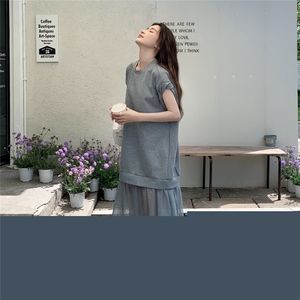 现货 退换低 韩系假两件网纱拼接连衣裙C258-2600-P125K188图片