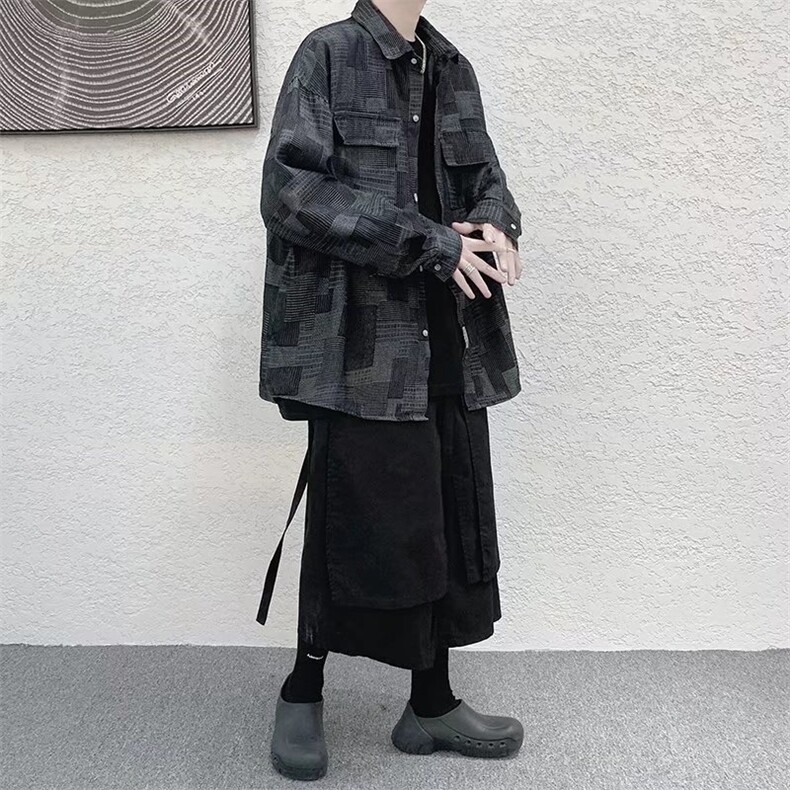 vintage格子牛仔衬衫男长袖ins痞帅秋季美式高街休闲外套8015-p52,男装衬衫,星座1008