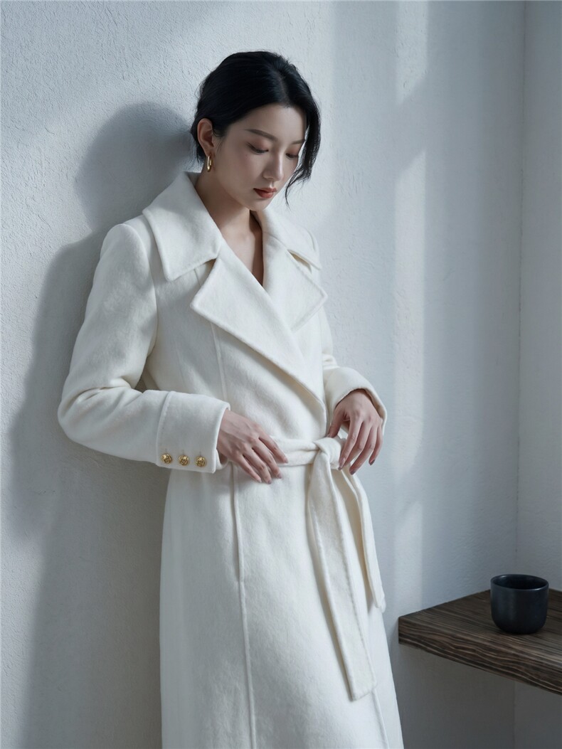 赫本风高级感秋冬新款双面羊绒大衣女长款气质通勤毛呢,女装双面呢大衣,天品羊绒工厂