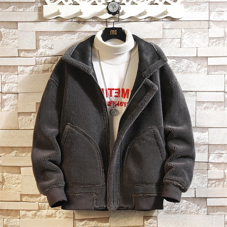 皮毛一体秋冬季羊羔绒立领外套两面穿加厚机车皮夹克8909p225，男装夹克，电商A203-1