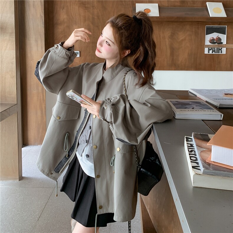 高级感宽松休闲工装风衣女2025秋季新款英伦风百搭小个子立领外套,女装风衣,浙宝208