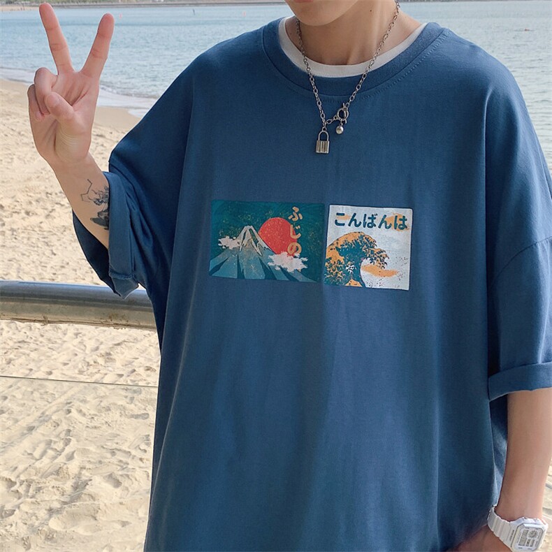 1港风印花情侣日系风潮大码M-5XL短袖T恤男DT7645P30控45,男装T恤,星座226-2