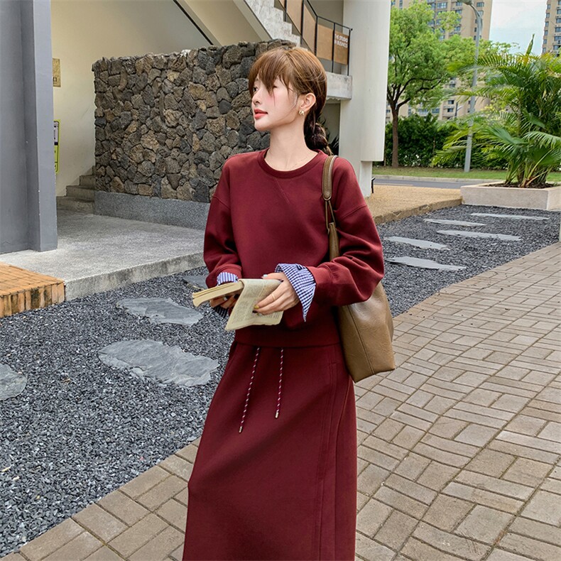 安可拉红休闲运动卫衣套装半身裙女秋新款又a又飒独特绝美两件套,女装套装/套裙,2C203