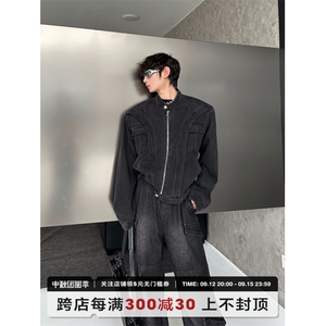 现货！水洗黄泥短款拼接牛仔外套夹克高街美式牛仔褂RJK8639-P85图片