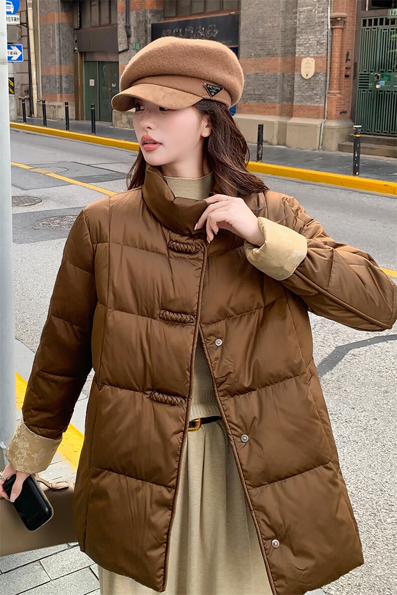 短款立领拼接袖简中式一手长加厚羽绒服女宽松保暖外套,女装羽绒服,浙宝189