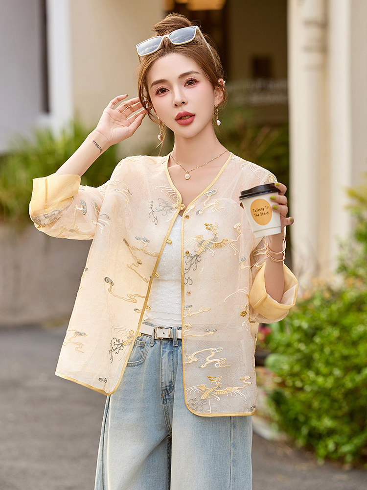 重工刺绣欧根纱薄款外套女2025春夏新款独特漂亮新中式防晒衣上衣,女装防晒衣,布芭啦