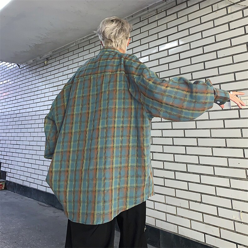 格子长袖衬衫男秋季新款复古设计感小众潮牌痞帅衬衣外套S992-P42,男装衬衫,星座1008