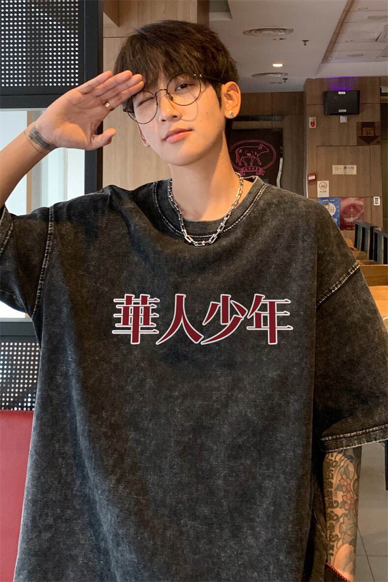 ！2025夏季新款潮男士水洗短袖纯棉学生情侣半袖XT152P35,男装T恤,电商B220