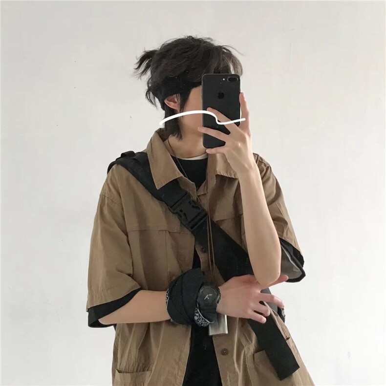新款潮慵懒衬衫青春流行短袖纯色日系潮流简约男时尚百搭CG84,男装衬衫,星座1116A（原606A-3）
