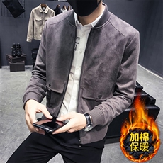 秋冬版加厚个性贴袋麂皮绒修身夹克外套J--加棉，男装夹克，电商C301