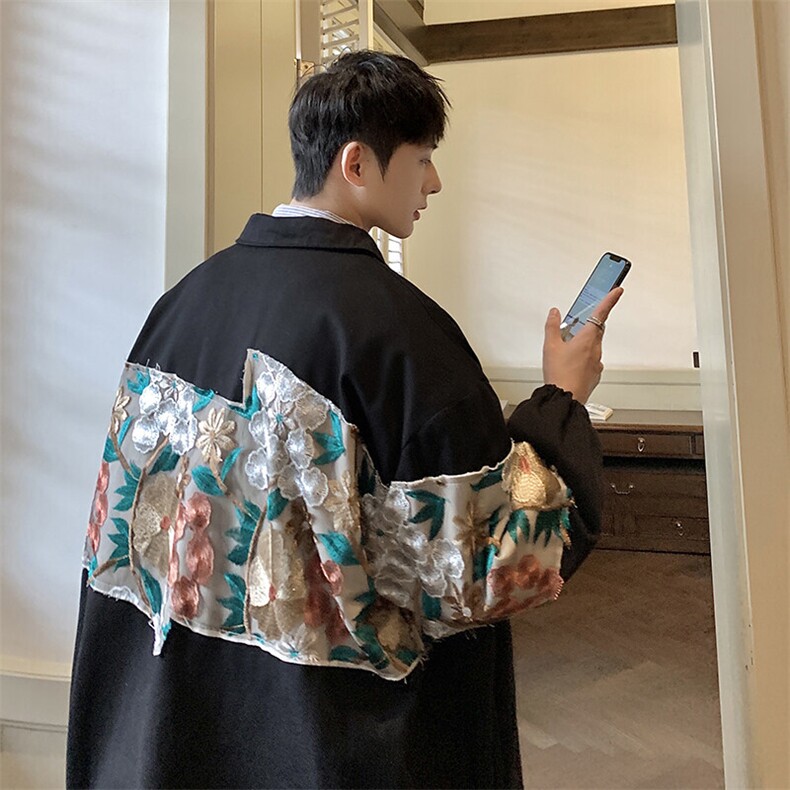 1港风休闲宽松刺绣外套男潮拼接翻领工装夹克男7568P85控118,男装夹克,星座226-2