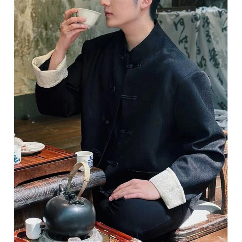 唐装男风男装民中山装汉服复古中式茶服长衫马褂~XY333,男装西服,星座601-1