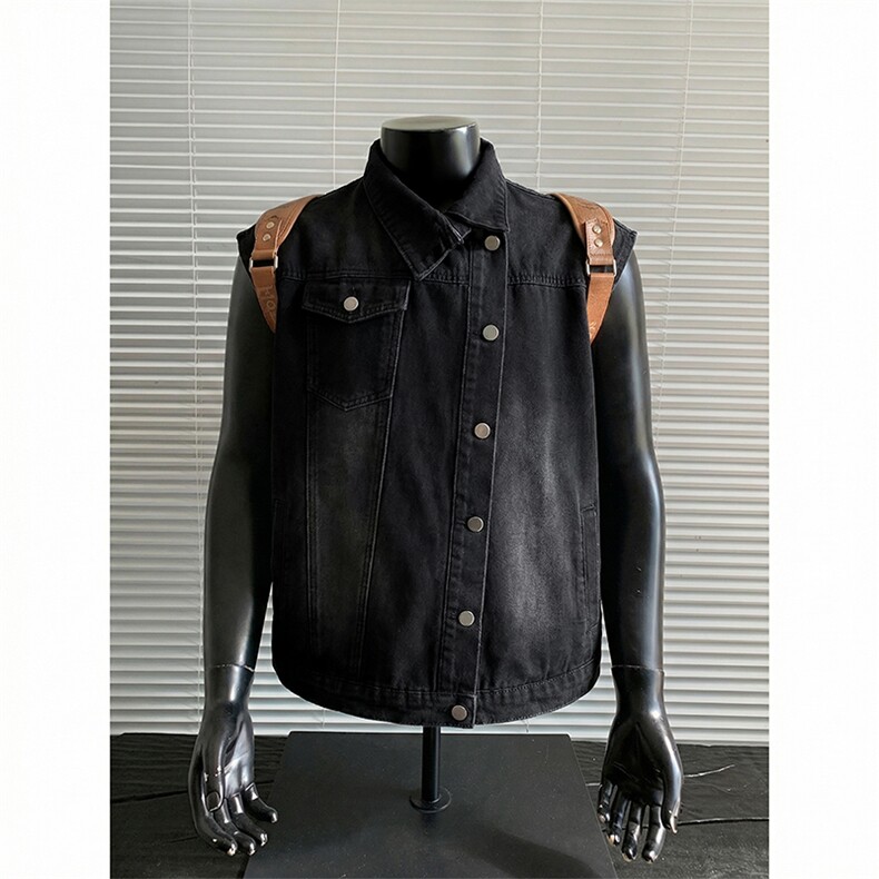 无袖春夏休闲坎肩外套美式复古做旧浅水洗牛仔马甲HY909P55控89，女装短外套，电商A102B