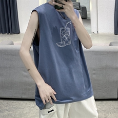 DFY520-TP18-2023夏季潮流印花背心男生运动薄款坎肩宽松无袖t恤，男装T恤，电商A102-1