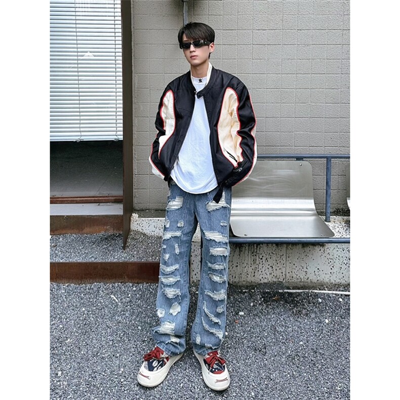 B221美式ins高街暗黑痞帅型男机车服外套上衣SY2306-P90控118,男装夹克,电商B221