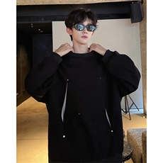 WY10152-特P45控78小众撞色拼接破缝假两件大码男大码情侣卫衣，男装卫衣，电商A059