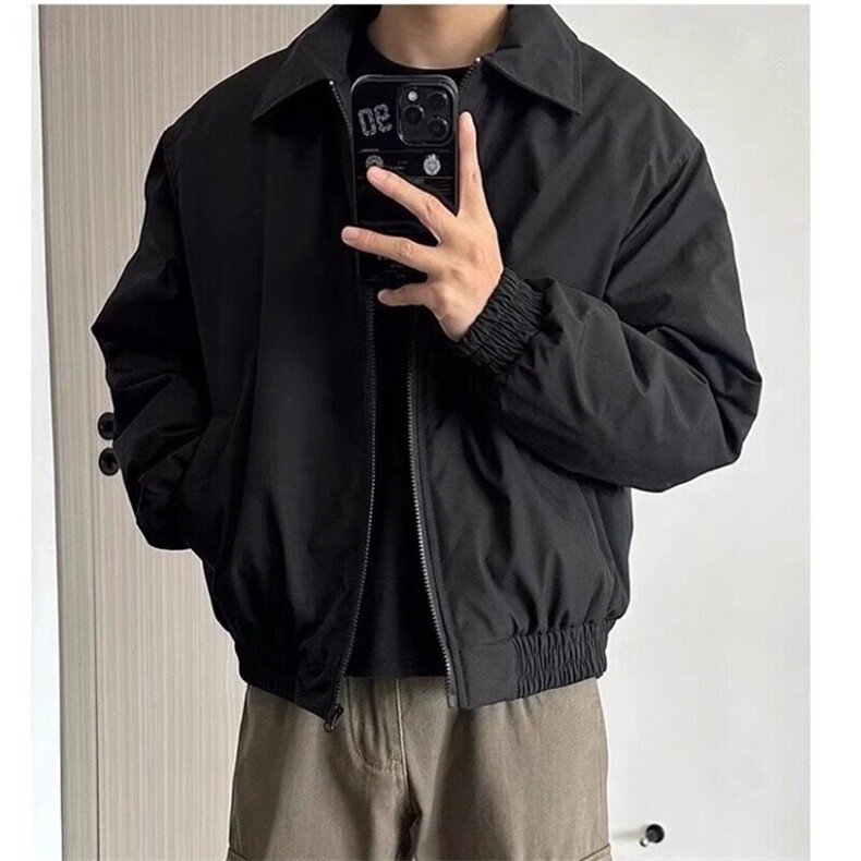 潮加厚翻领拉链青少年黑色飞行夹克棉服男款冬季夹棉标准常规款图片