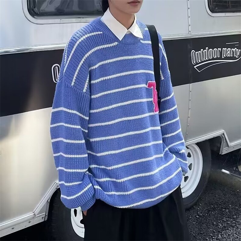 美式街头设计感圆领毛衣男慵懒风休闲针织衫MY5521P45图片