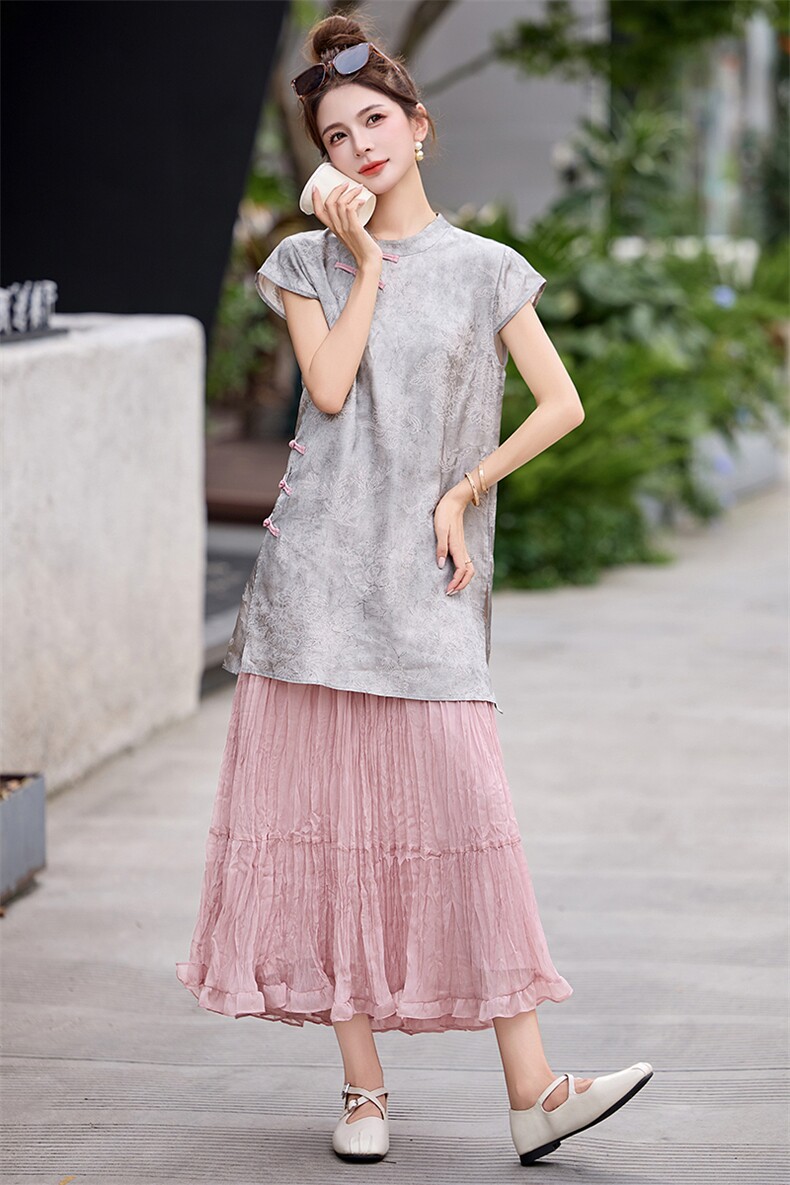 2025夏装新款简约时尚新中式盘扣两件套套裙,女装套装/套裙,玖莱伊