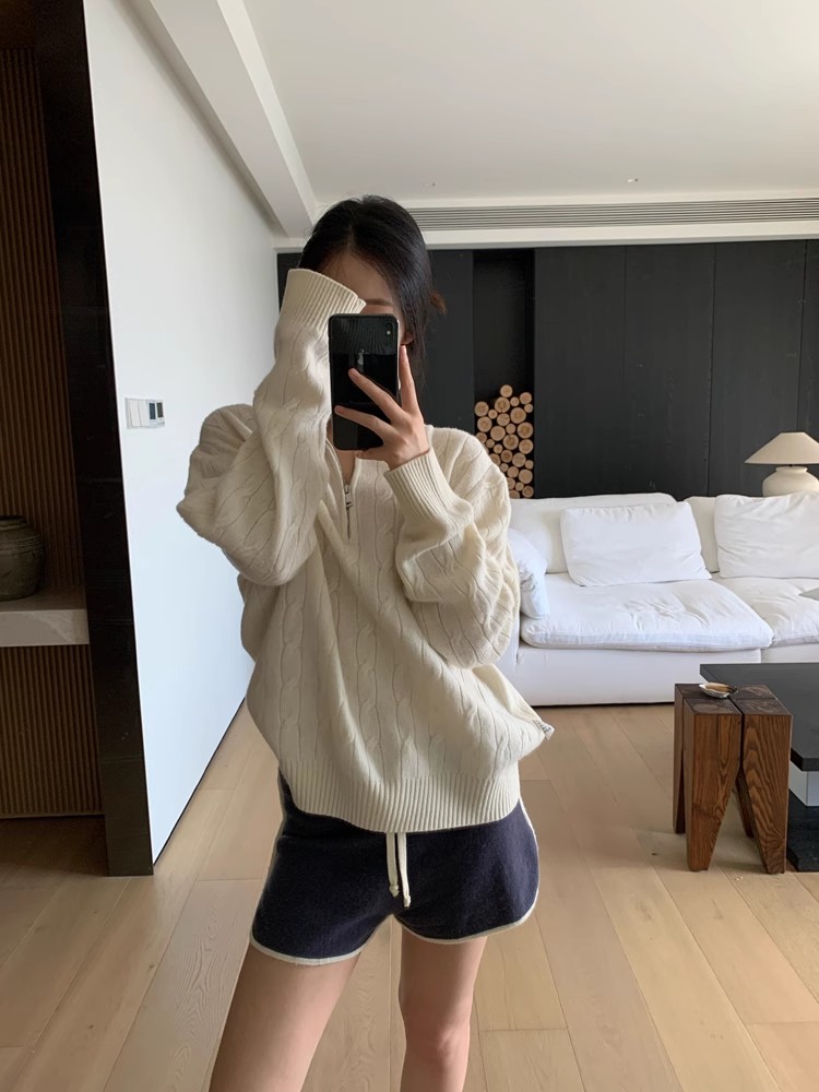 女士秋冬羊毛扭花半开拉链毛衣羊毛,女装羊毛衫,鑫之绒