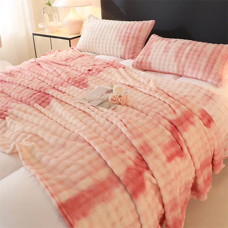 新款双面兔毛渐变毛毯午睡毯盖毯渐变，毯子，一起卖家纺