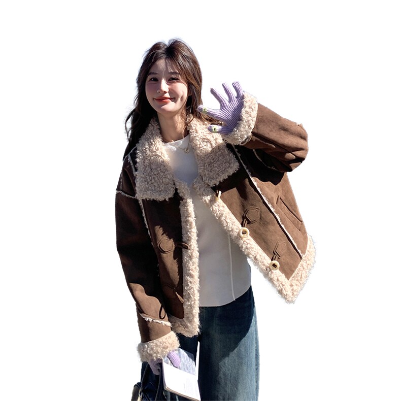 2025冬季新款现货！韩系风格修身皮毛一体短外套,女装棉衣/棉服,自然秀