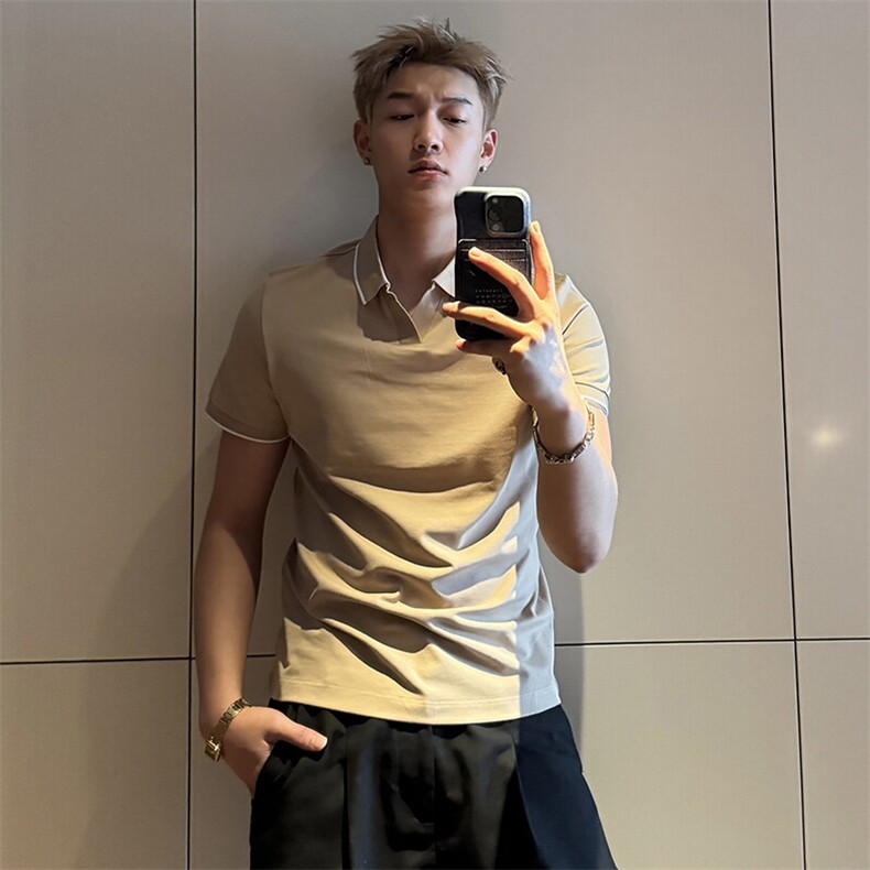 7A抑菌V领2025夏季轻奢高级感翻领短袖Polo衫潮流T恤T0272-特P45,男装T恤,电商D342