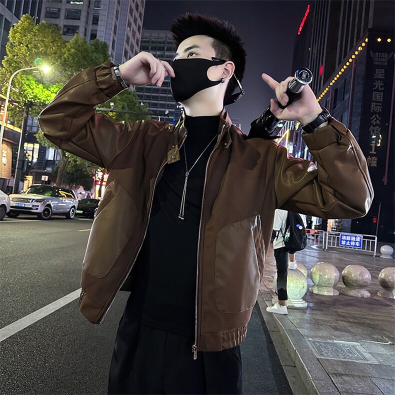 2025秋季新款男士拼接立领皮衣夹克外套P8803-P118,男装夹克,电商A368