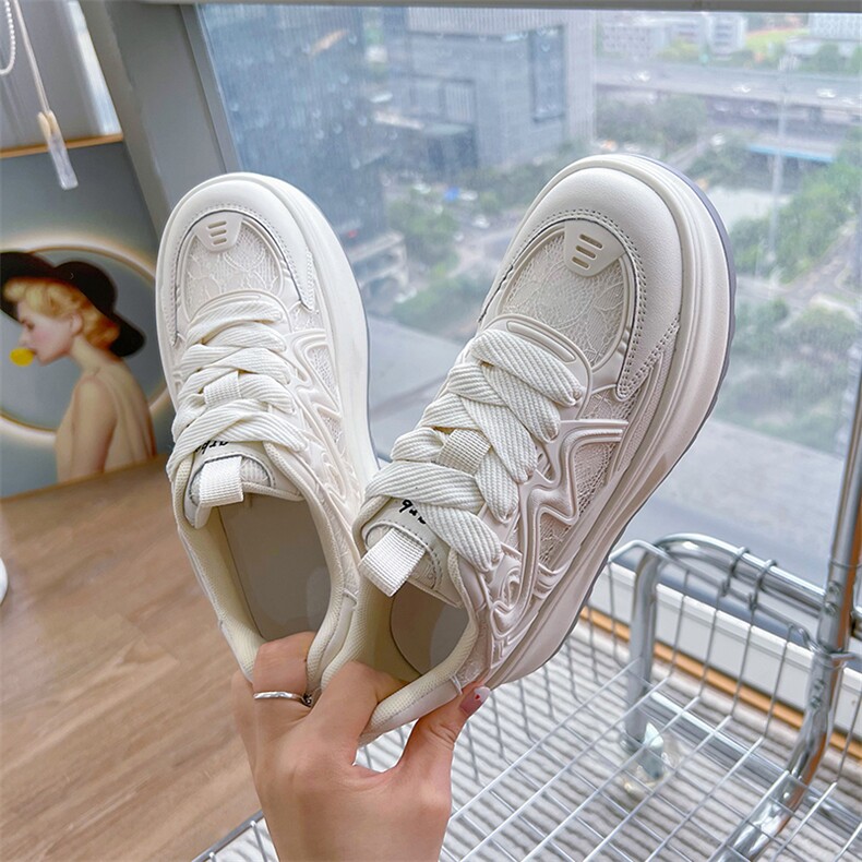 真皮小白鞋女2024夏季新款透气网面运动板鞋休闲百搭厚底增高女鞋,女鞋休闲鞋,电商A223